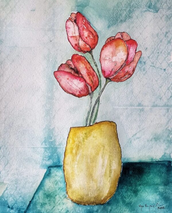 Odd Pot Tulips - Modern Abstract Handmade Original Painting